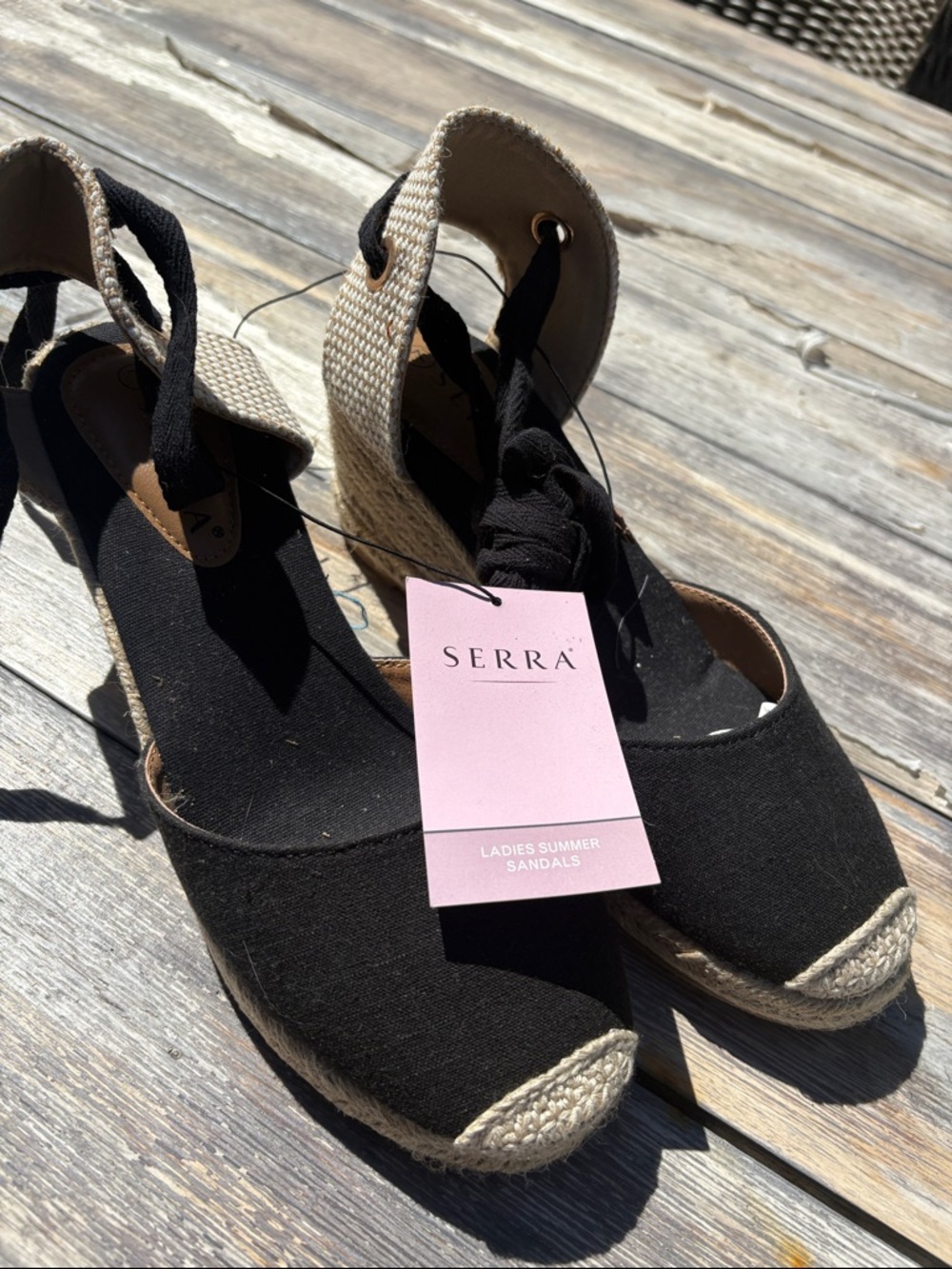 Serra Black Canvas Espadrille Wedges with Natural Jute Trim